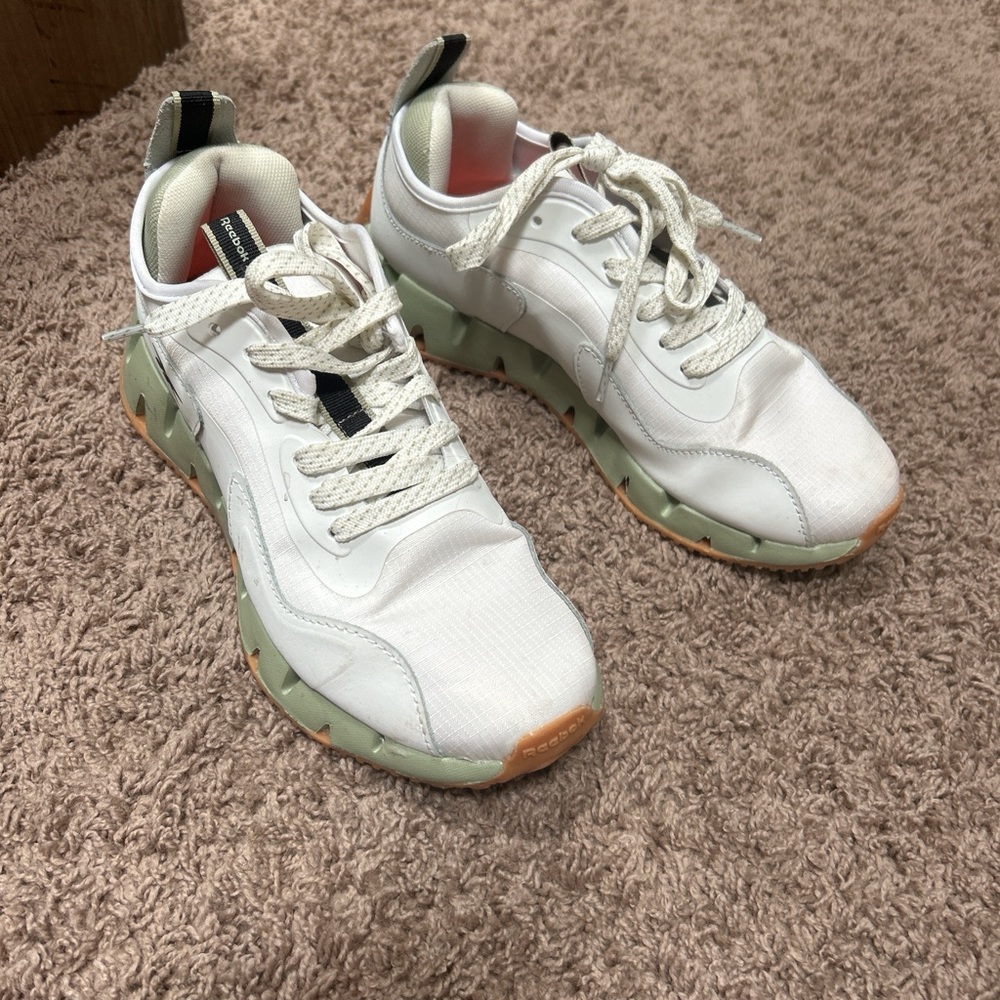 Reebok White and Green Retro Athletic Shoes
